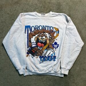 Vintage 90s Toronto Maple Leafs Looney Tunes Taz Devil Hockey Sweater Size XL